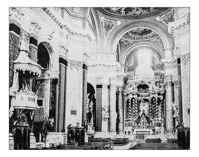 19世纪意大利威尼斯I Gesuiti教堂内部的古董照片